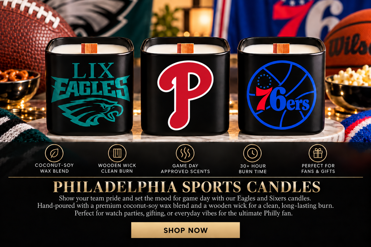 Title: Philadelphia Game Day Candles – 10 oz Eagles & Sixers Inspired